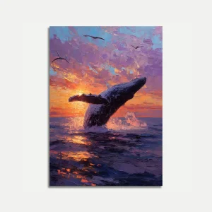 Whale Breaching at Sunset Poster