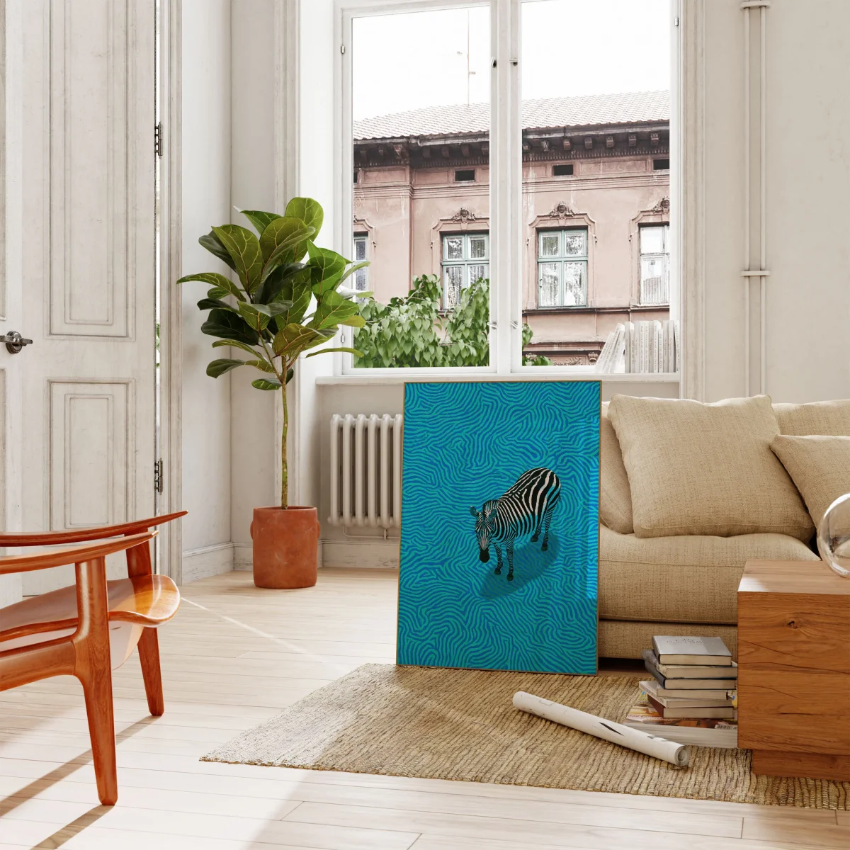 Zebra in Blue Waves Poster - Image 3