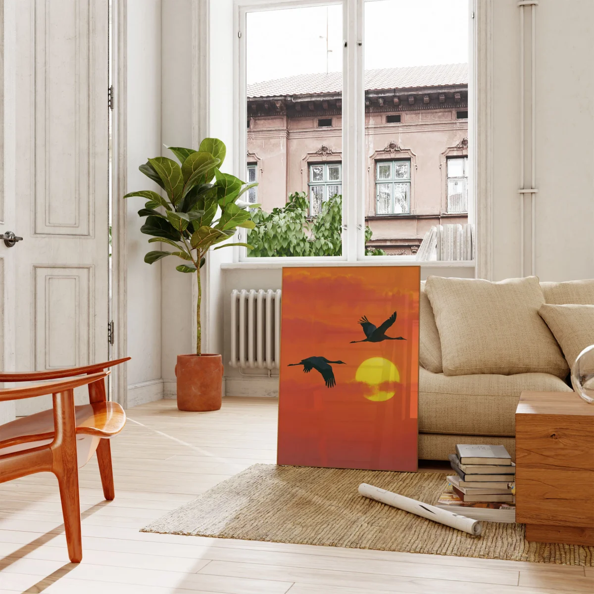 Cranes Flying Into Sunset Poster - Image 3