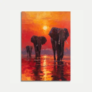 African Elephants at Sunset Poster