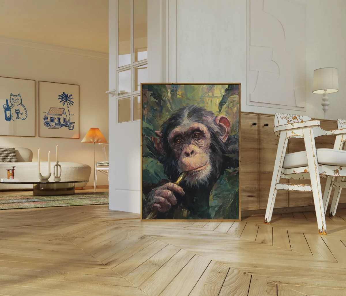 Thoughtful Chimp with Pipe Poster - Image 6