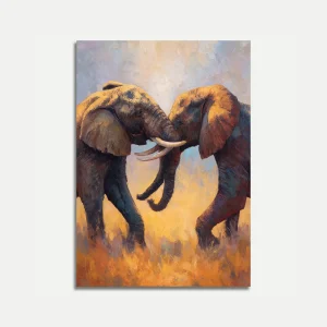 Two Elephants Touching Trunks Poster