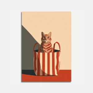 Striped Cat in Red Bag Poster