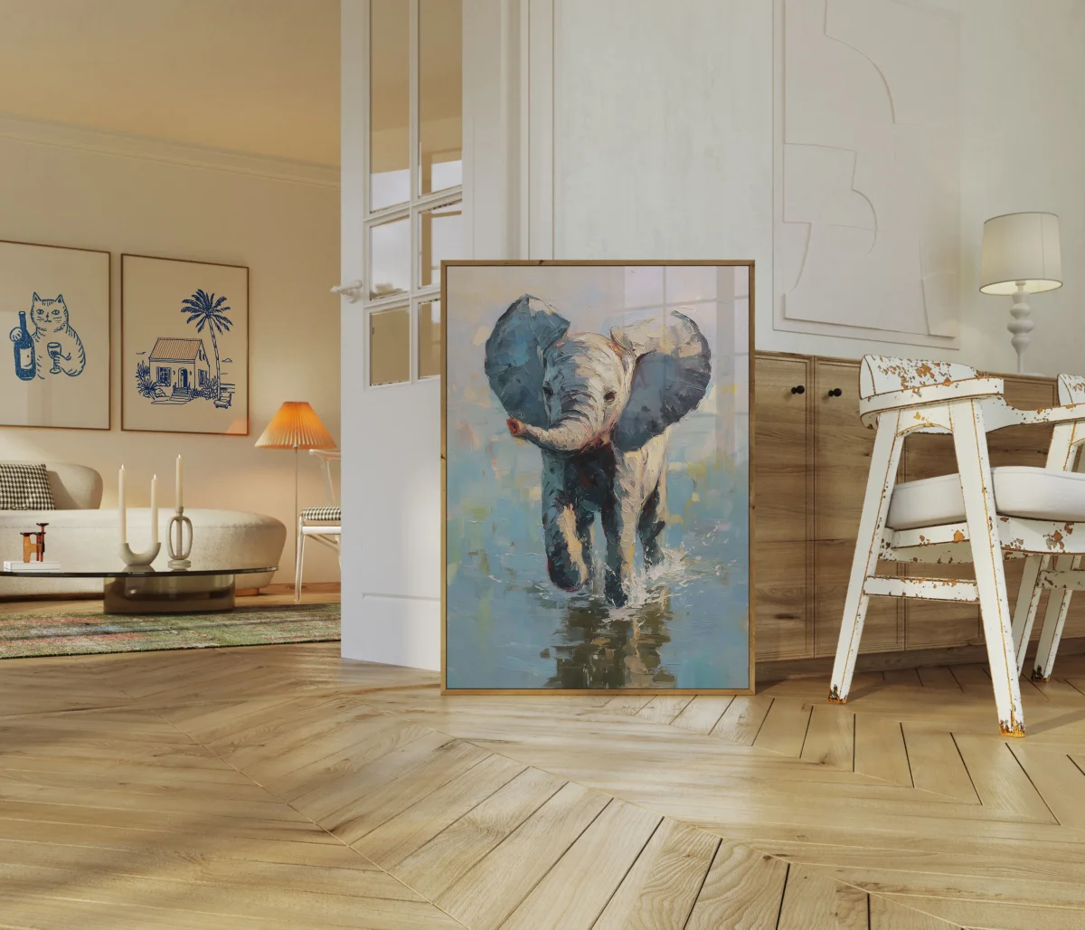Young Elephant Wading Waters Poster - Image 6