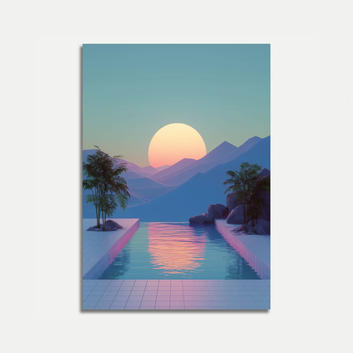 Sunset Over Mountain Lake Poster