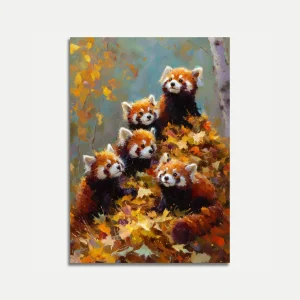 Red Pandas in Autumn Leaves Poster