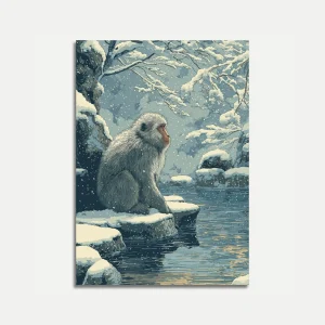 Snow Monkey Winter Contemplation Poster
