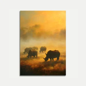 Rhinos in Golden Savanna Poster