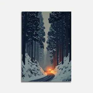 Winter Forest Path With Light Poster
