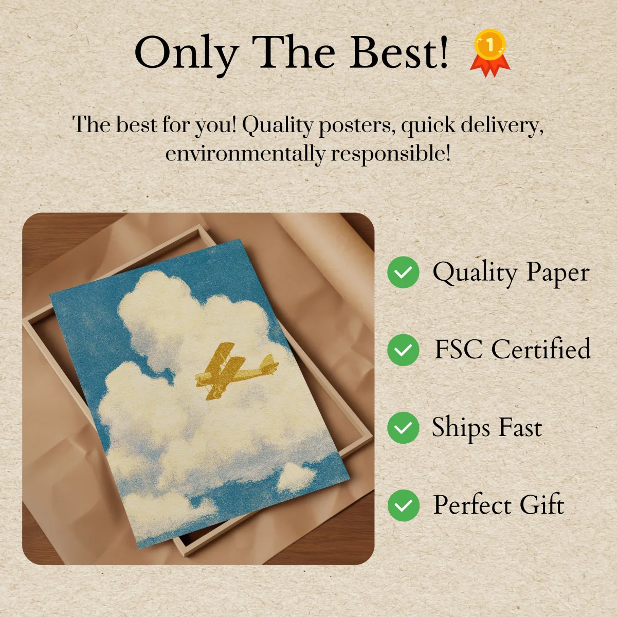 Golden Biplane Through Clouds Poster - Image 4