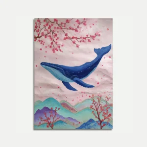 Blue Whale Cherry Blossom Poster