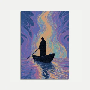 Solitary Boat in Cosmic Waters Poster