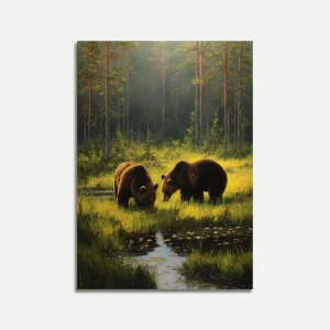 Bears in Forest Stream Poster