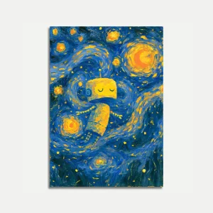 Starry Night Dreaming Robot Poster