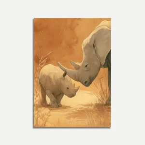 Mother and Baby Rhino Poster