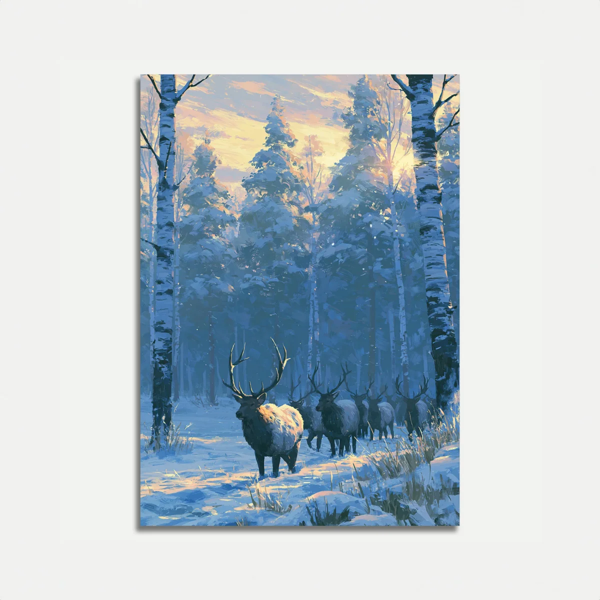 Winter Elk Herd in Forest Poster - Image 2