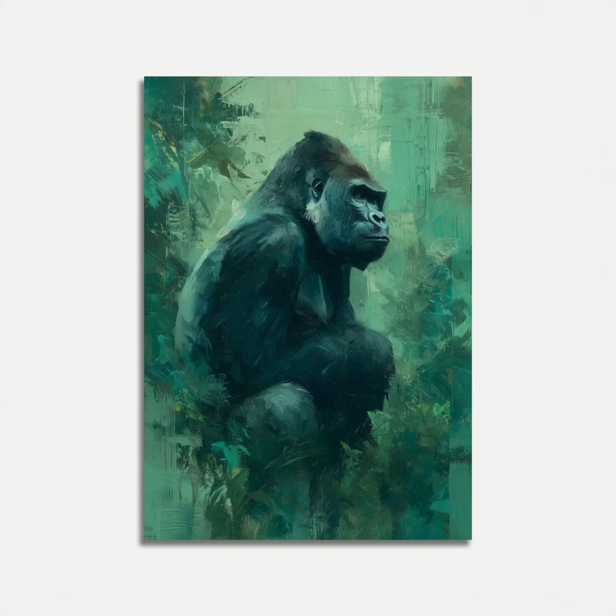 Contemplative Gorilla in Green Poster - Image 2