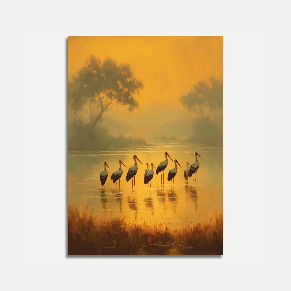 Storks at Golden Sunrise Poster