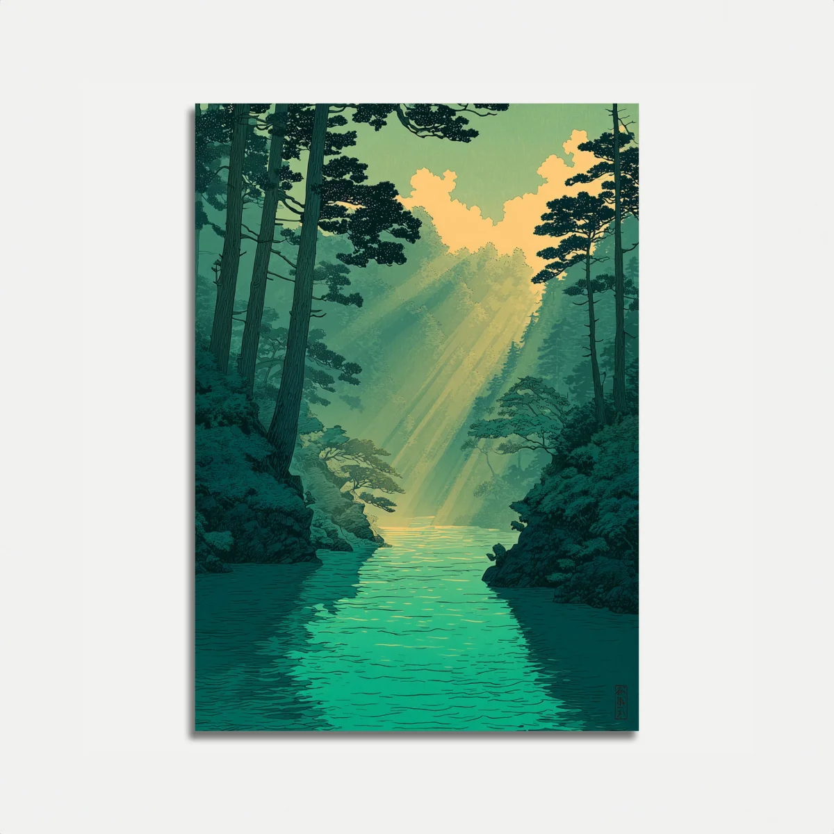 Forest Stream Sunlight Poster