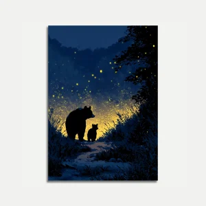 Bear and Cub Firefly Night Poster