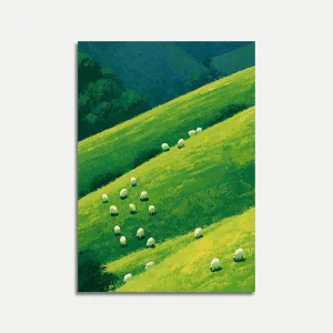Sheep on Rolling Green Hills Poster