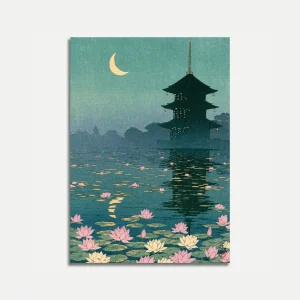 Moonlit Pagoda Garden Poster