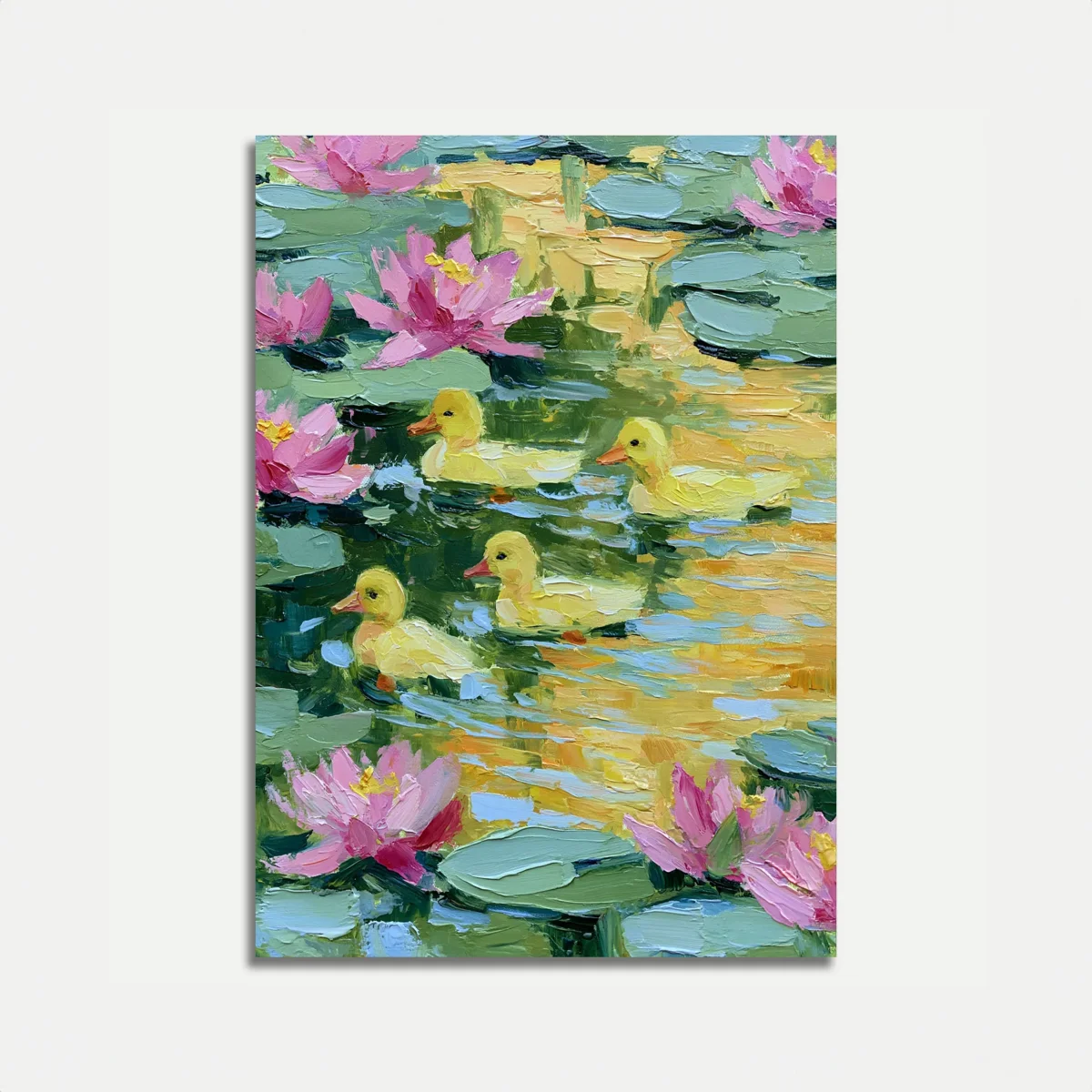 Ducklings Among Water Lilies Poster
