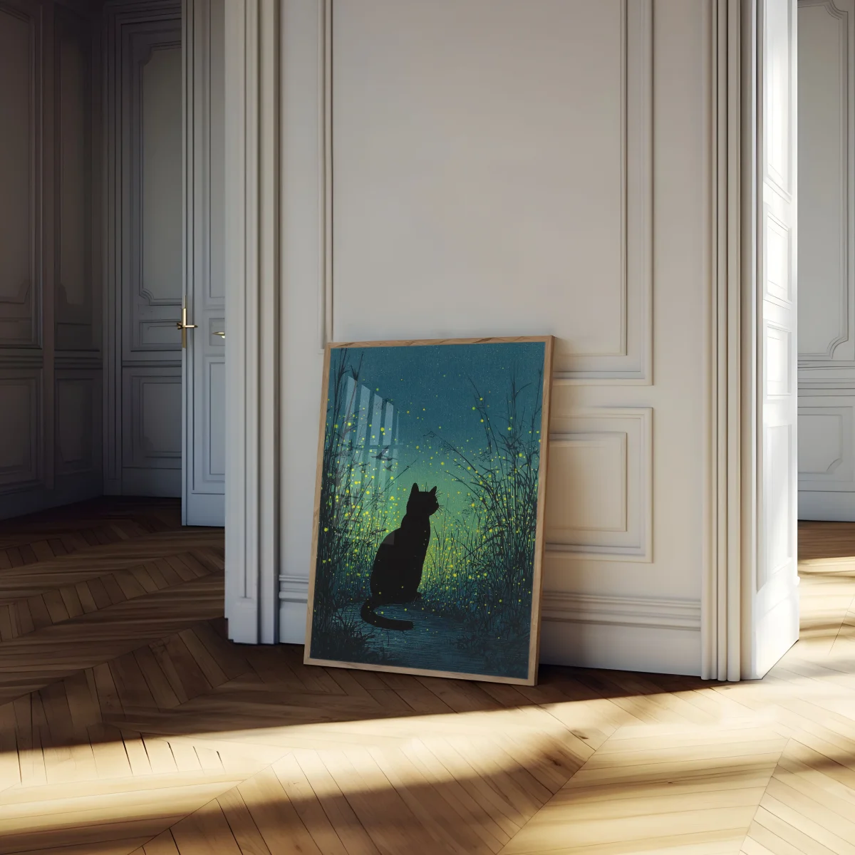 Cat Among Fireflies Night Poster - Image 5