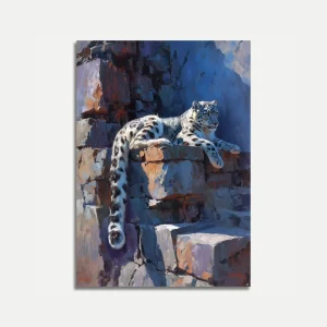 Snow Leopard on Mountain Rocks Poster