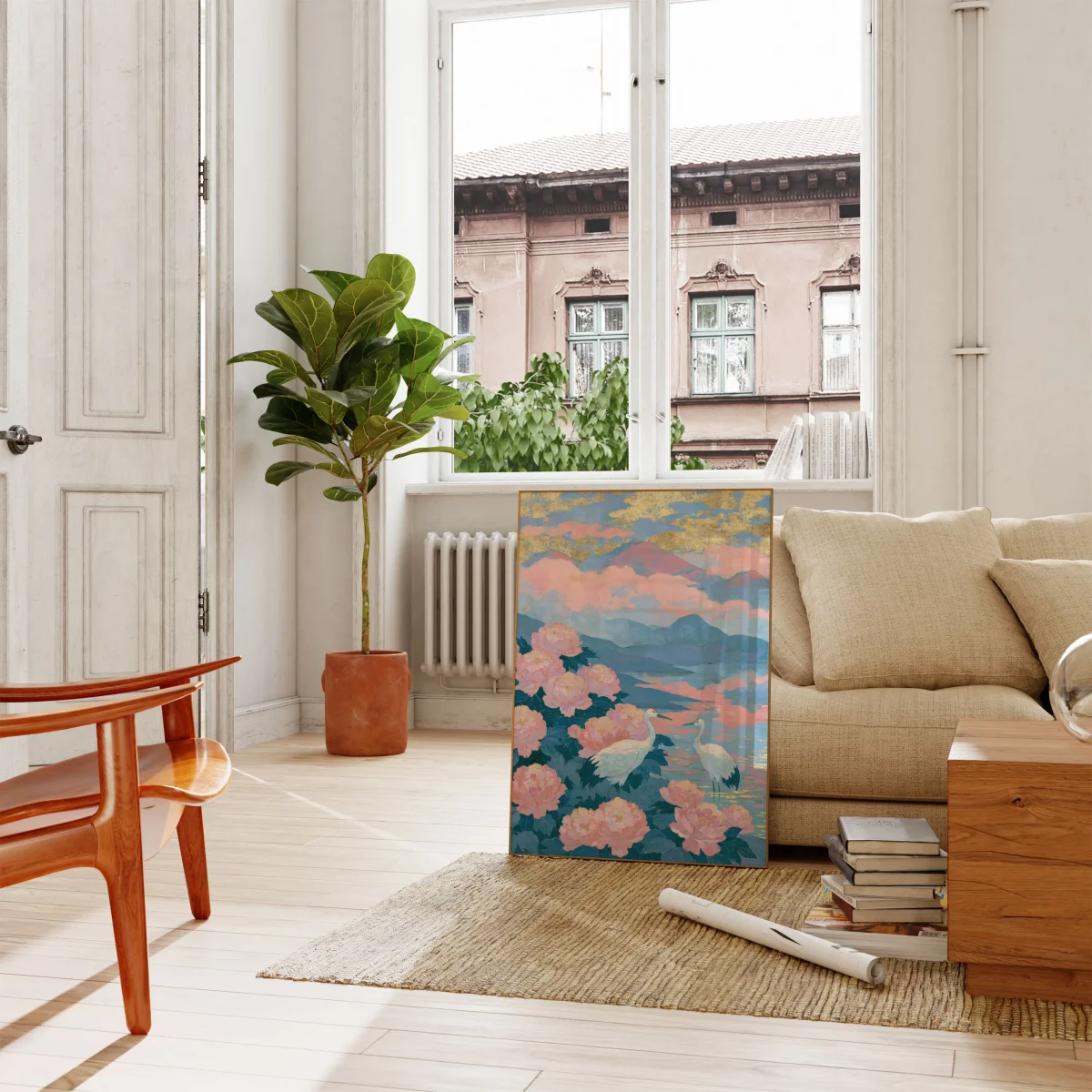 Cranes Among Pink Peonies Poster - Image 3